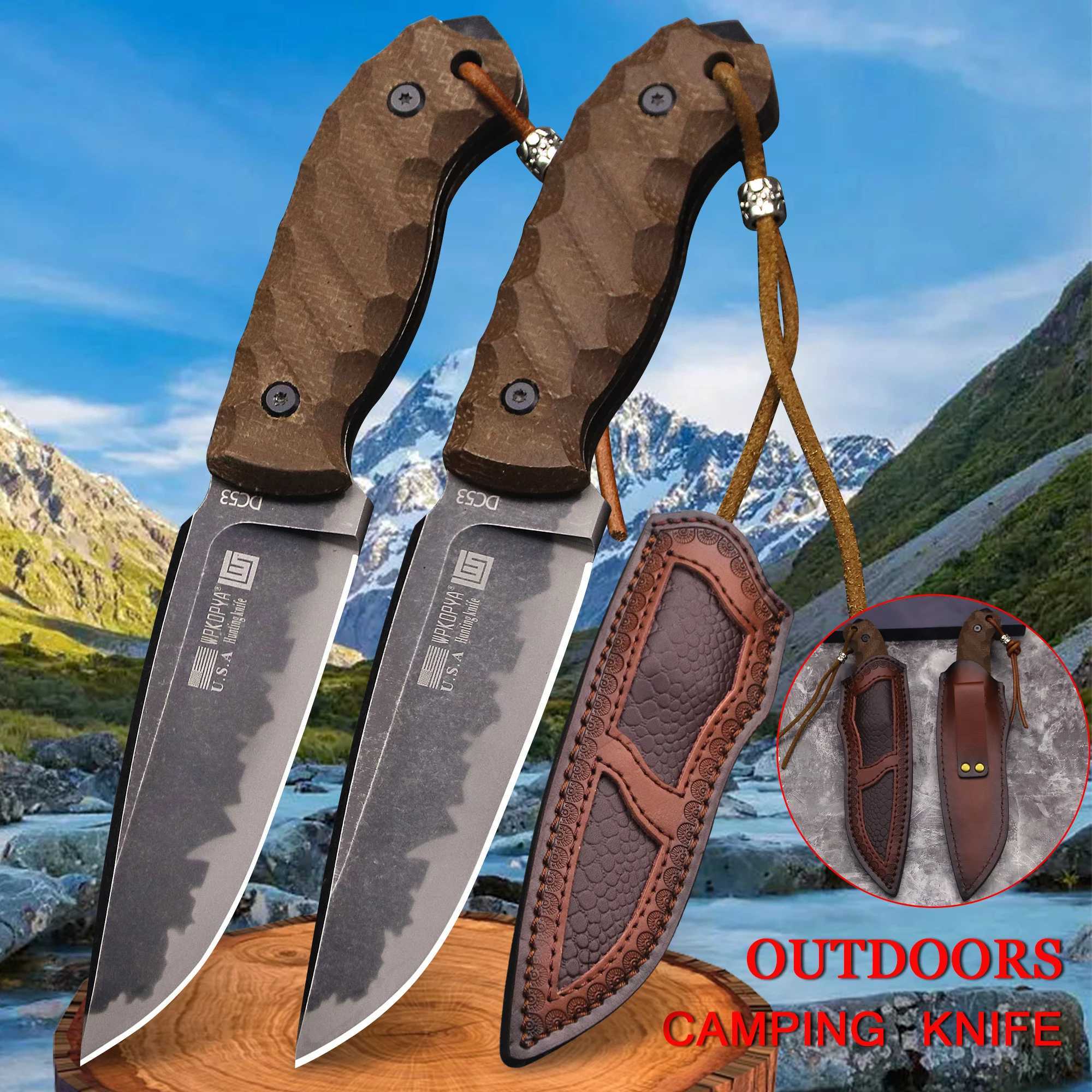 Tactical knife WPKOPYA U.S.A Linen handle 6mm reinforced DC53 steel All Tang Outdoor hunting jungle survival knife EDC multi-purpose knife M240914