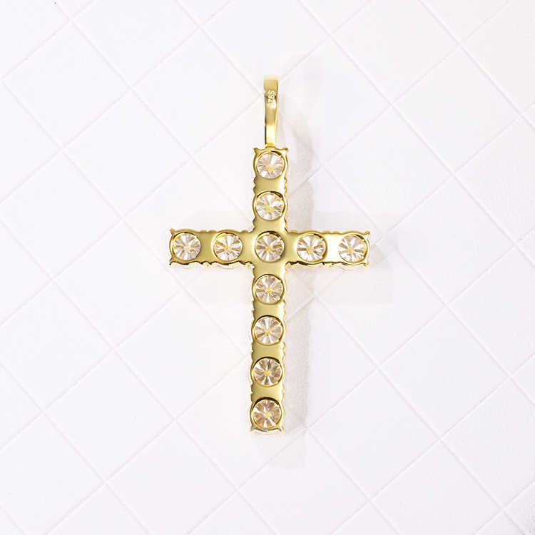 Custom 8mm wide yellow gold plated 925 sterling silver iced out VVS moissanite cross pendant for necklace jewelry
