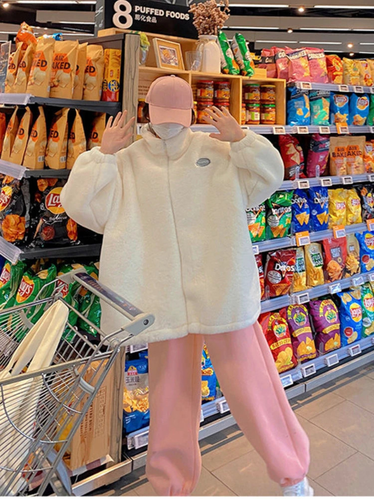 Womens Winter Coats Oversized Teddy Bear Sports Coat White Stand-up Collar Jacket Top Warm Thicken Fleece Faux Fur Coats Female 240911