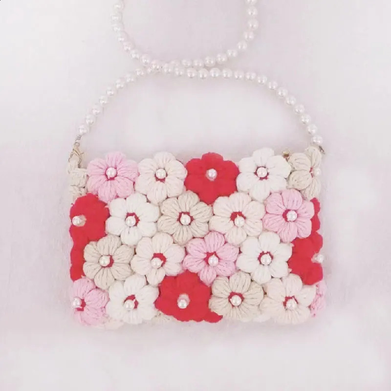 Hand woven wool backpack handbag beautiful flowers crochet hook bag easy to move and store 240913