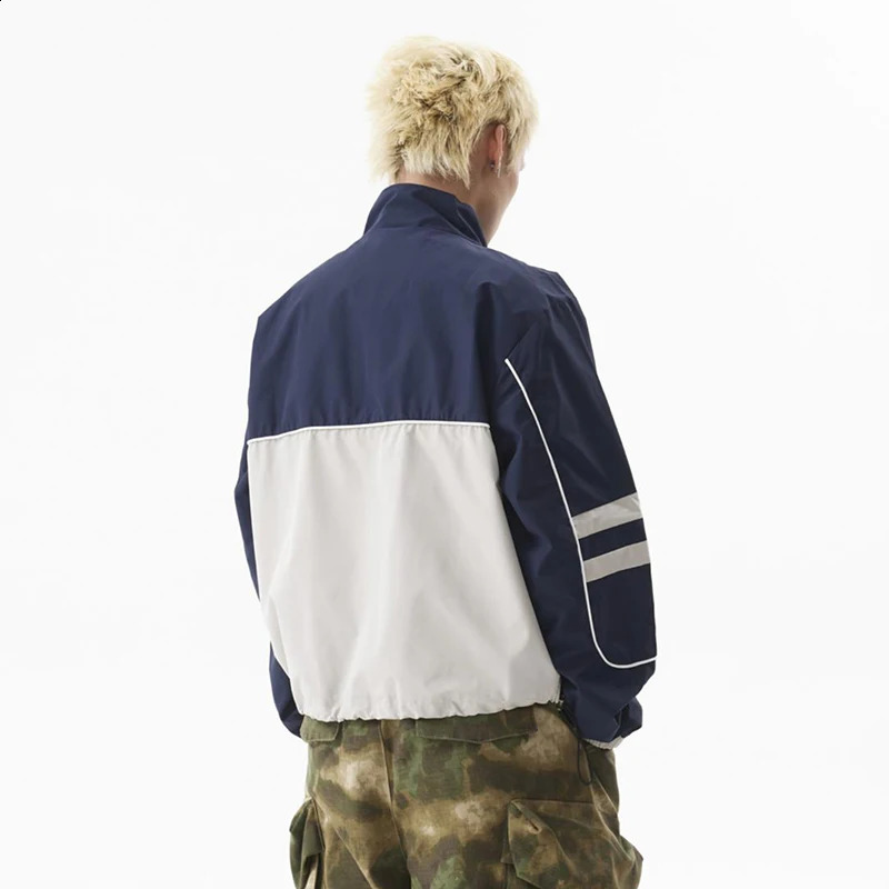 PFNW American Contrast Color Striped Jacket Mens Lazy Sports Style Outdoor Stand Collar Zipper Trend Tops Autumn 28W4761 240905