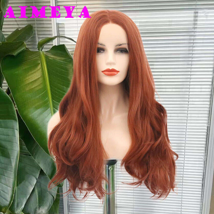 Copper Red Synthetic Long Wave Front Wig Natural Haire Daily Use Cosplay Heat Resistant Lace Hair