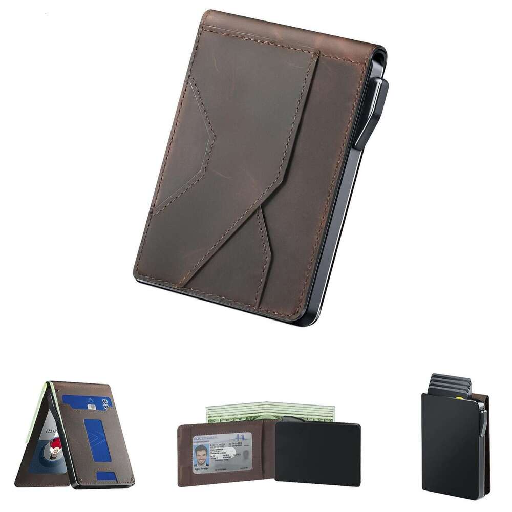 AMZZ Flip genuine leather soft carbon fiber zero wallet men's high-end feeling
