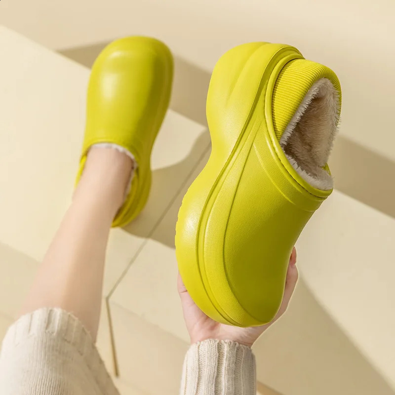 Comwarm winter fur slippers for women warm soft thick sole plush and fluffy slippers for outdoor couples non slip cotton shoes 240914