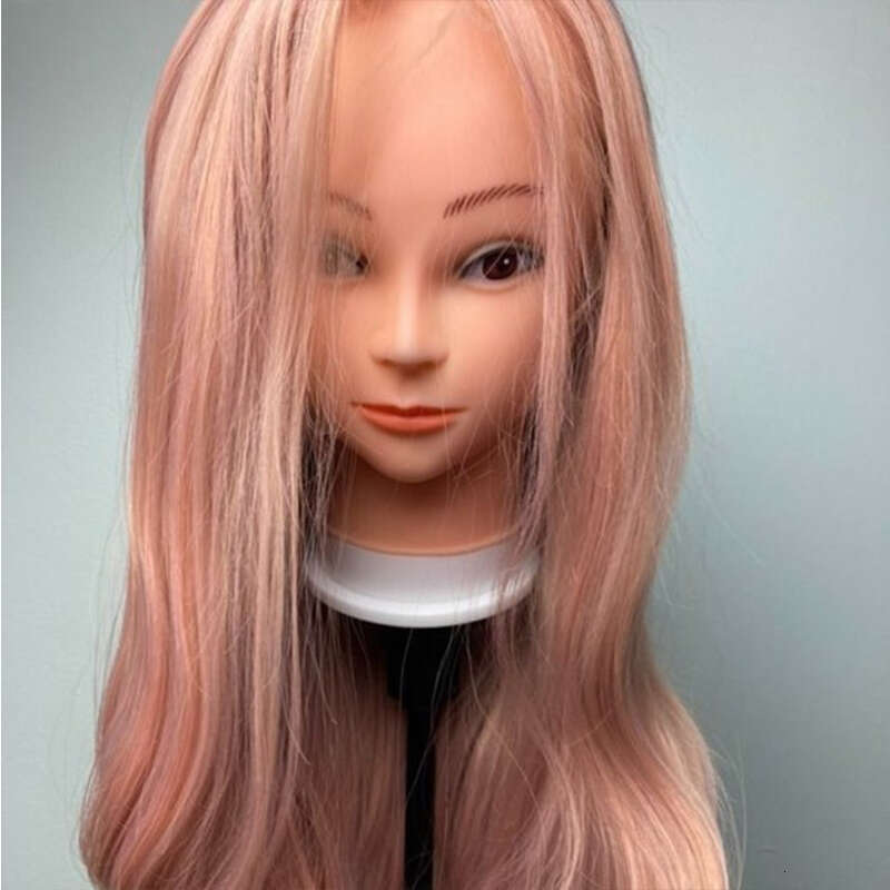 Pastel Synthetic Wigs Heat Resistant Rose Pink Lace Front 10% Human Mixed Long Hair Wavy Cosplay Wig 180%