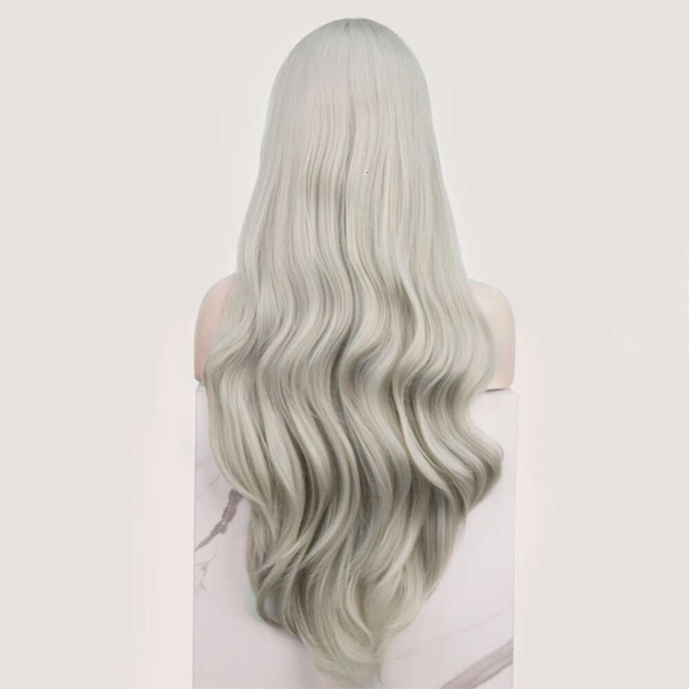 Y Gray Blonde Lace Front Wig Premium Heat Resistant Synthetic Long Wavy Blended Human Hair Cosplay Daily Women Wigs