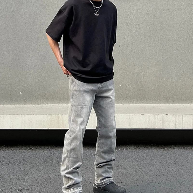 Autumn Winter Tassel Denim PantsYouth Goth Jeans America Stacked Pleats Male er Trousers Men Classic Harajuku 240906