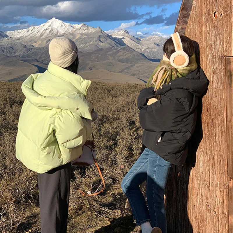 Yellow Down Jacket Women Coat Black Hooded Fashion American Streetwear Y2K Style Duck Down Feather Female Winter Short Outwear 240914