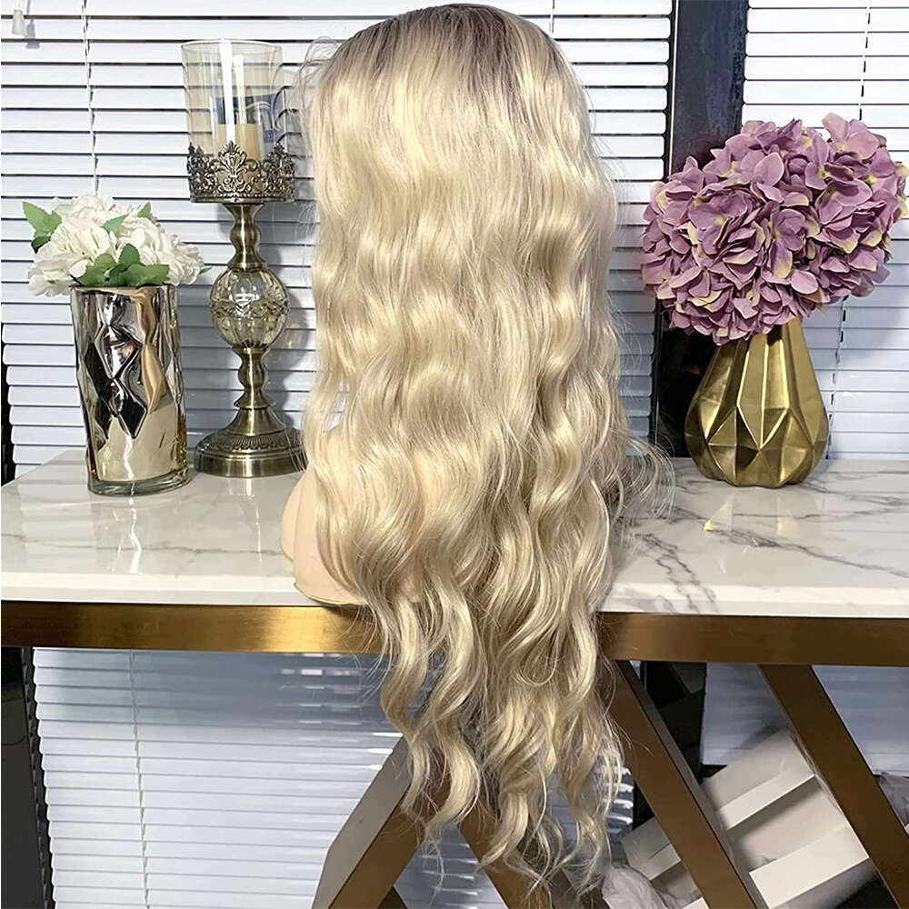 Blonde Ombre 30" Full Thick Body Wave Natural Haire Adjustable Lace Front Synthetic Heat Friendly Human Hair Feel Wig