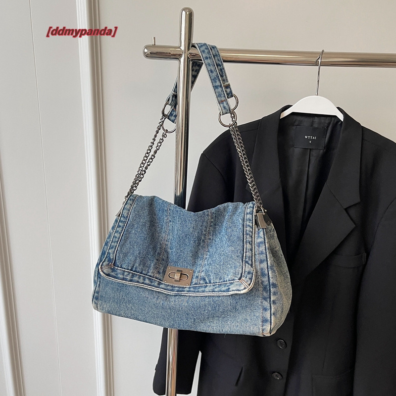 Denim chain shoulder women's fashionable commuting armpit bag, textured travel handbag #42 ddmypanda