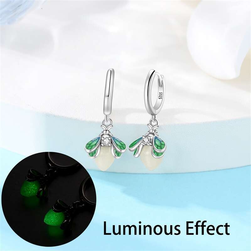 New Summer 925 Sterling Silver Luminous Firefly Ladybird Butterfly Double Hoop Earrings For Women Party Jewelry