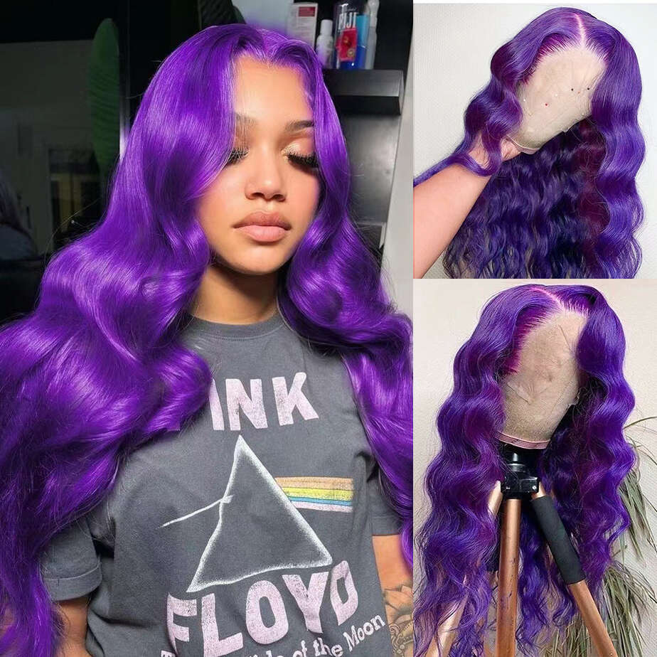 AIMEYA Fashion Body Wave Synthetic Lace Front Wigs For Women Heat Resistant Fiber Hair Long Purple Wig Daily Use