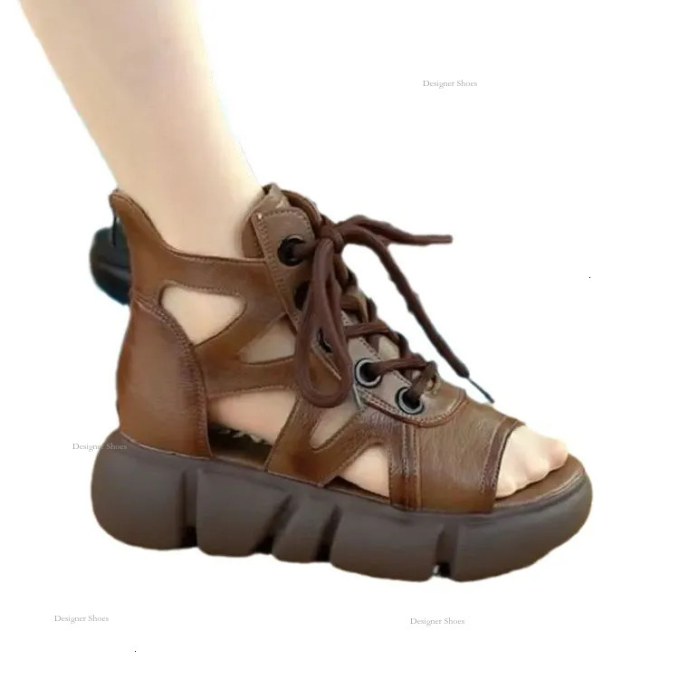 Top Cool High Boots For Women With Hollowed Out Breathable 2023 New Summer Thick Soled Anti Slip Fish Mouth Boot Bag And Roman Sandals