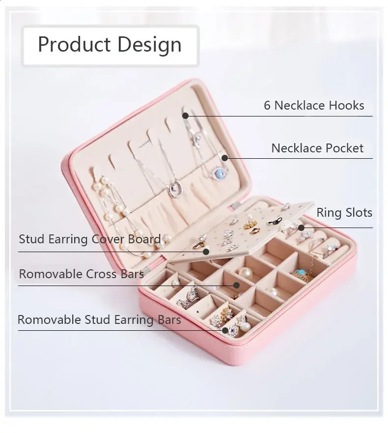 Jewelry Organizer Display Travel Jewelry Case Boxes Portable Jewelry Box Leather Storage Case Joyeros Organizador De Joyas 240910