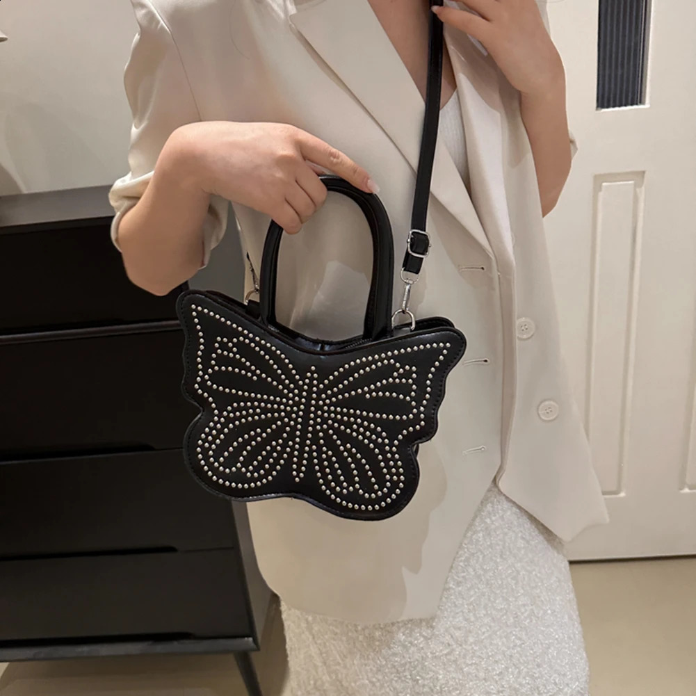Butterfly Creative Womens Fun Bag Silver Black Handbag Coin Wallet Chain Shoulder Bag Rivet Cross Body Bag 240912