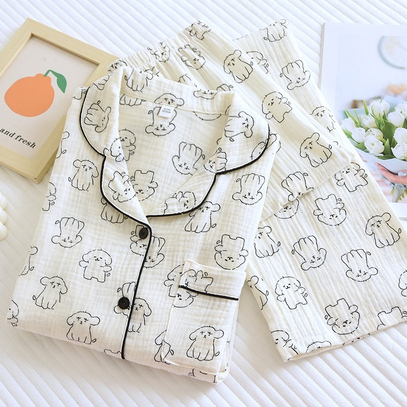 Women's 100% Cotton Plus Size Cute Dog Print Long Sleeved Pants Winter Women Pamas Loungewear Autumn Sleepwear