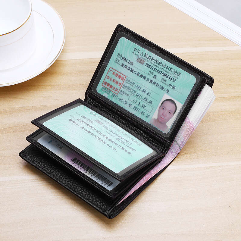 New Genuine Leather Men's Wallet Multi Functional Driving Set, Cowhide Clip, Double Loose Leaf Document Card Bag 42