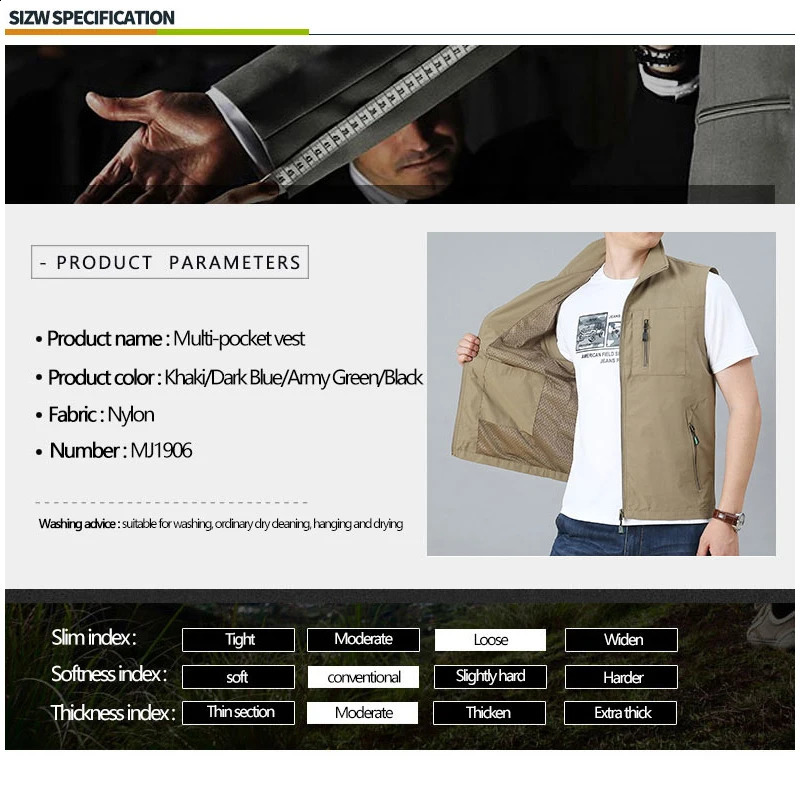 MAIDANGDI Mens Waistcoat Jackets Vest Summer Solid Color Stand Collar Climbing Hiking Work Sleeveless With Pocket 240912