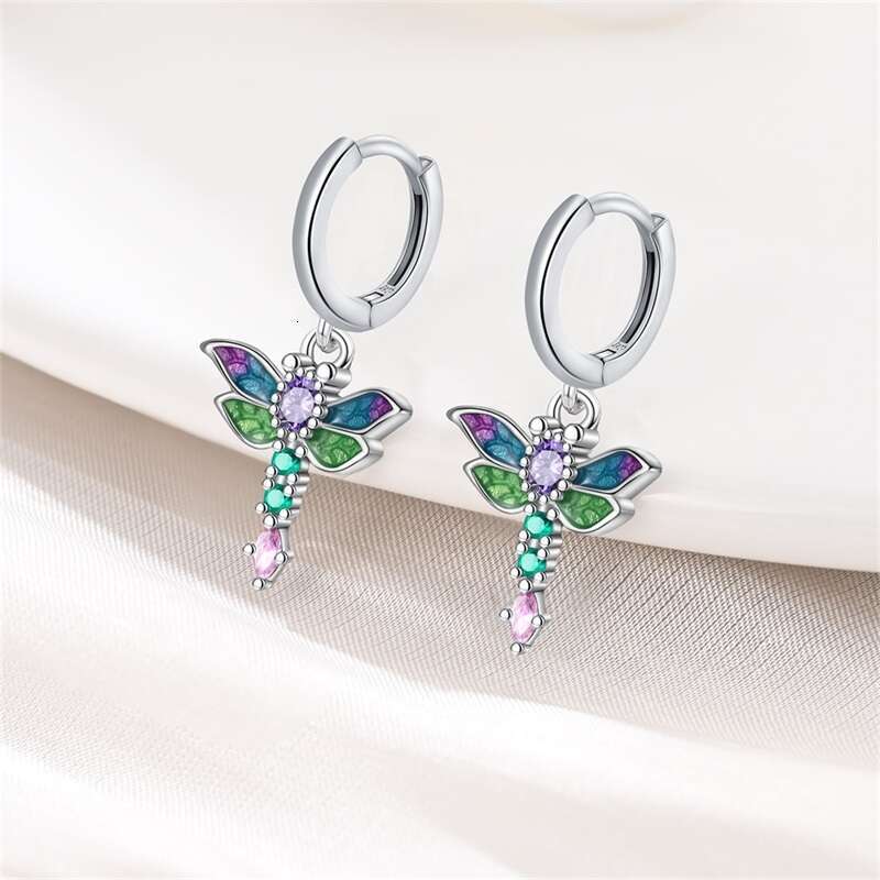 New Summer 925 Sterling Silver Luminous Firefly Ladybird Butterfly Double Hoop Earrings For Women Party Jewelry