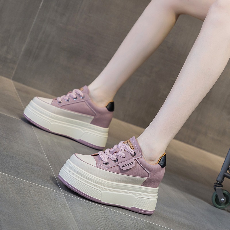 Retro 9cm Cow Suede Genuine Leather Women Vulcanized Platform Wedge Skate Boarding High Brand Heels Casual Stable Shoes