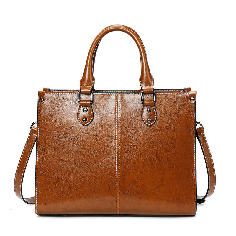 AMZZ 2024 New Oil Wax Spliced Genuine Leather Women's Style Cowhide Versatile Handheld One Shoulder Crossbody Bag