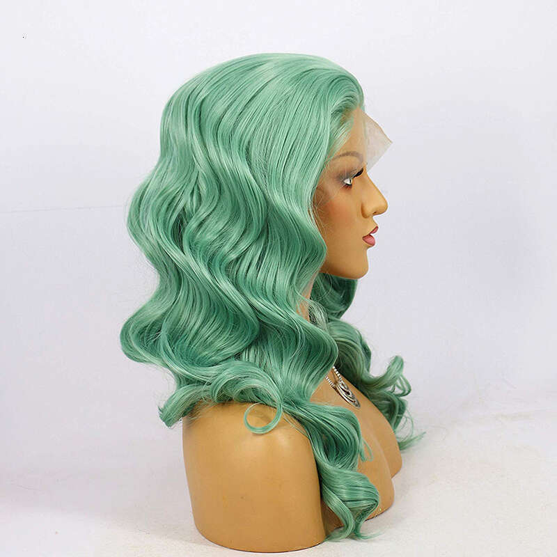 AIMEYA Mint Green Natural Haire Heat Resistant Body Wave Synthetic Lace Front Cosplay Party Wig Drag Queen