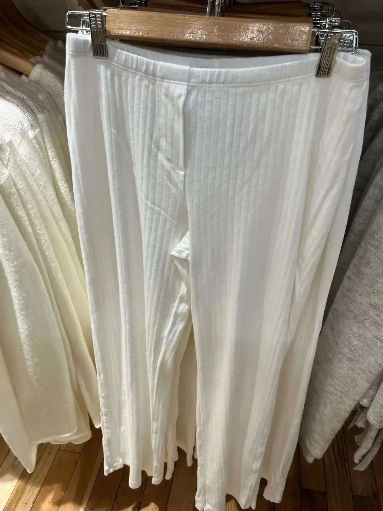 Womens eyelid white casual straight pants summer three button cotton high waisted pajamas Trouser solid simple home sports 240913