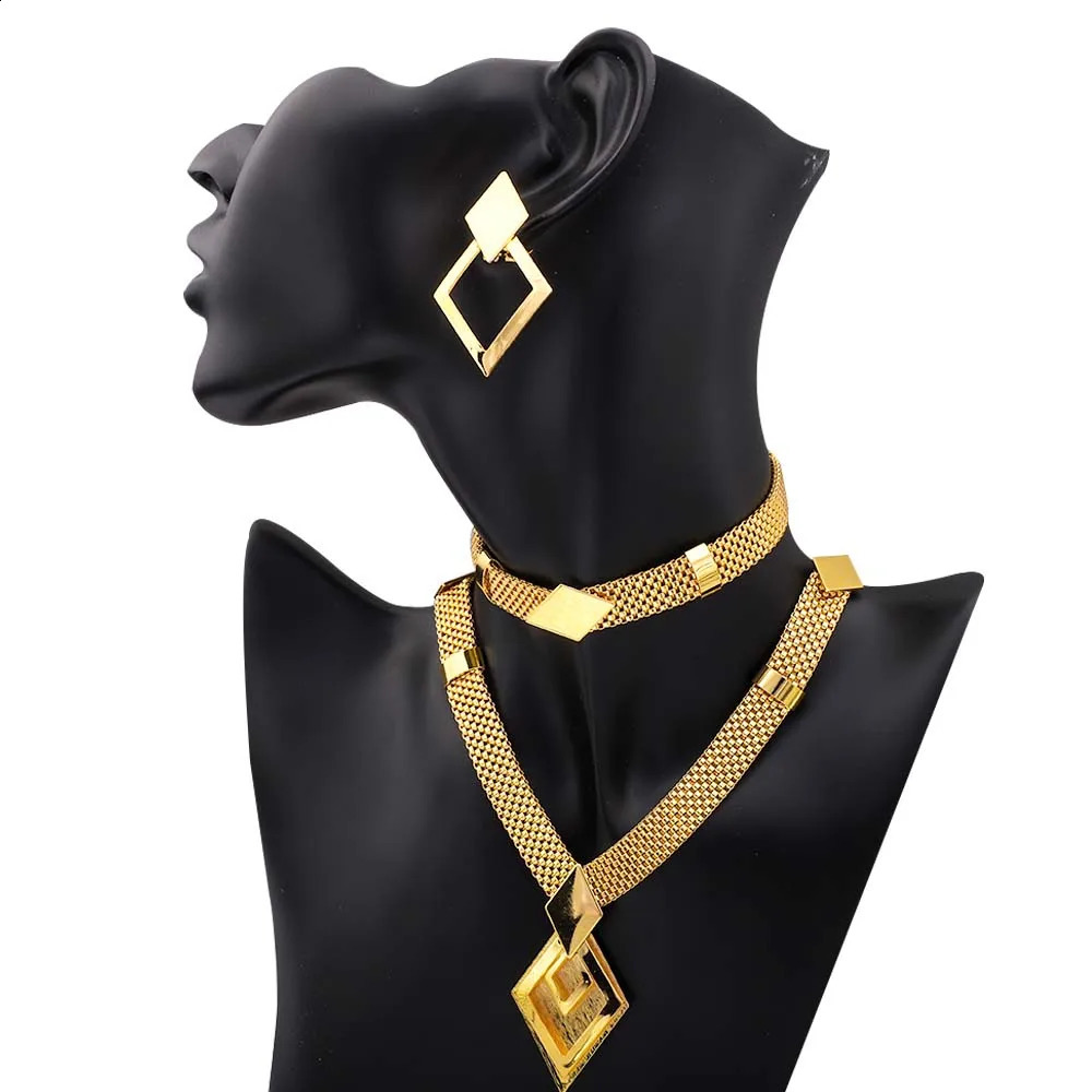 Dubai Geometry Necklace Earring Set Wedding Accessories Party Anniversary Gift Free Delivery Selling Product 240906