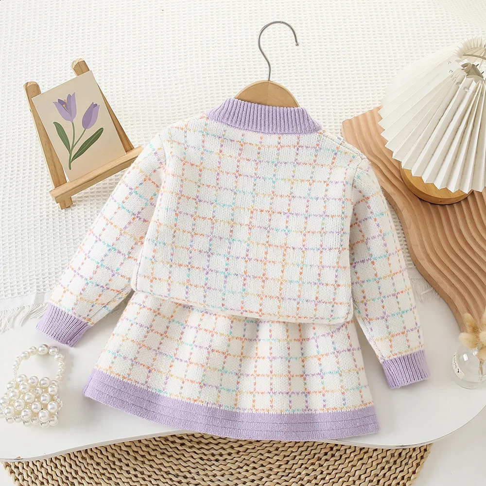 Girls ed Knitting Clothes Sets Girl Fall Winter Children Suits for 1-8Ys Kids 2Pcs Outfits Birthday Fashion Tweed Sets 240913