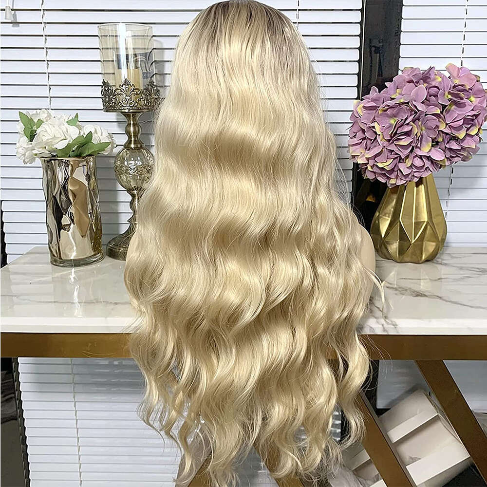 Blonde Ombre 30" Full Thick Body Wave Natural Haire Adjustable Lace Front Synthetic Heat Friendly Human Hair Feel Wig