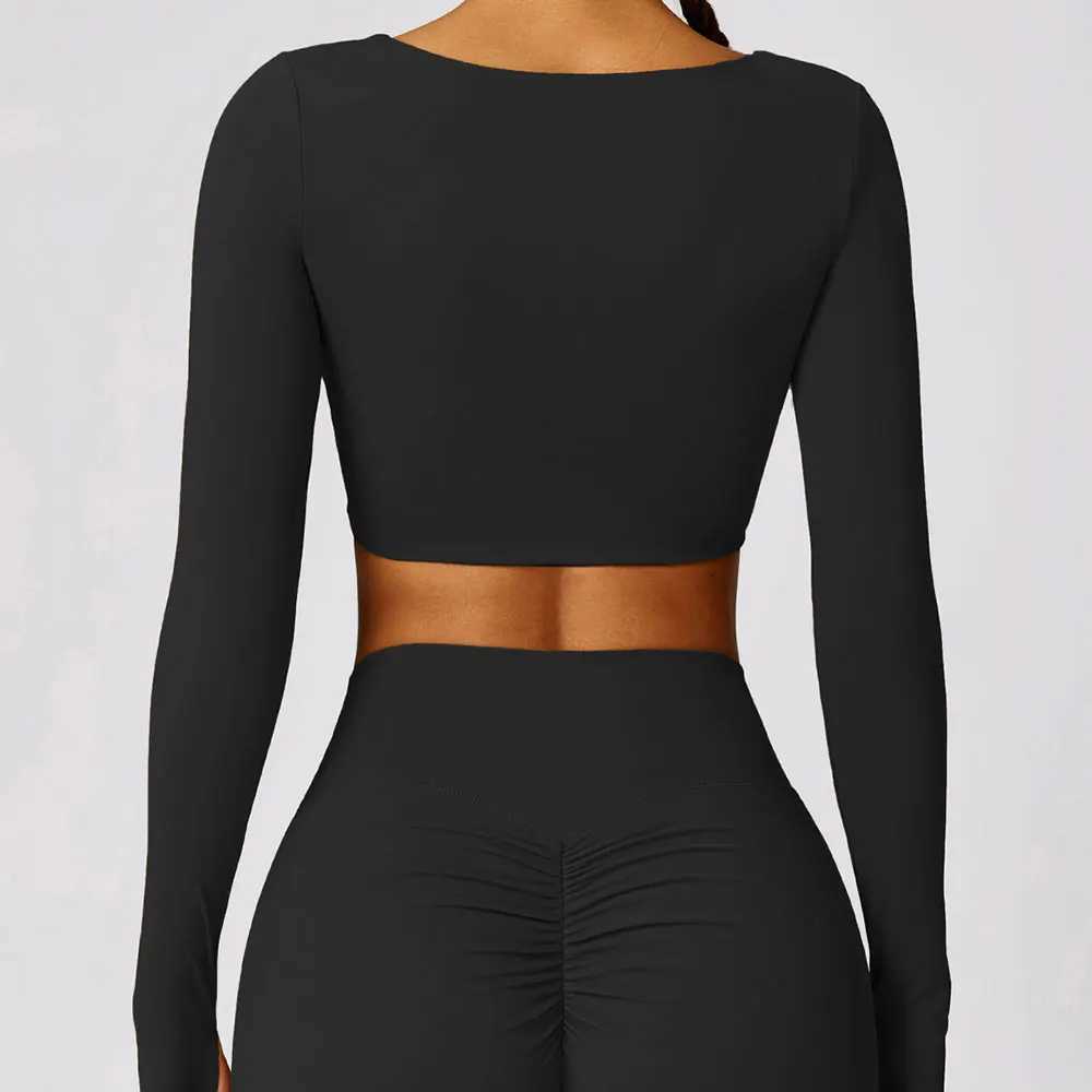 Womens Shirt Crop Top Fitness Shirts Gym Running Workout Long Sleeve Sports Top Woman Yoga Tops Activewear With Thumb Hole M240914