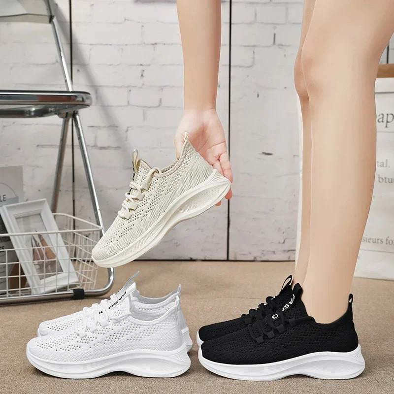 Women's casual mesh breathable lace up vulcanized shoes, women's platform comfortable sports shoes