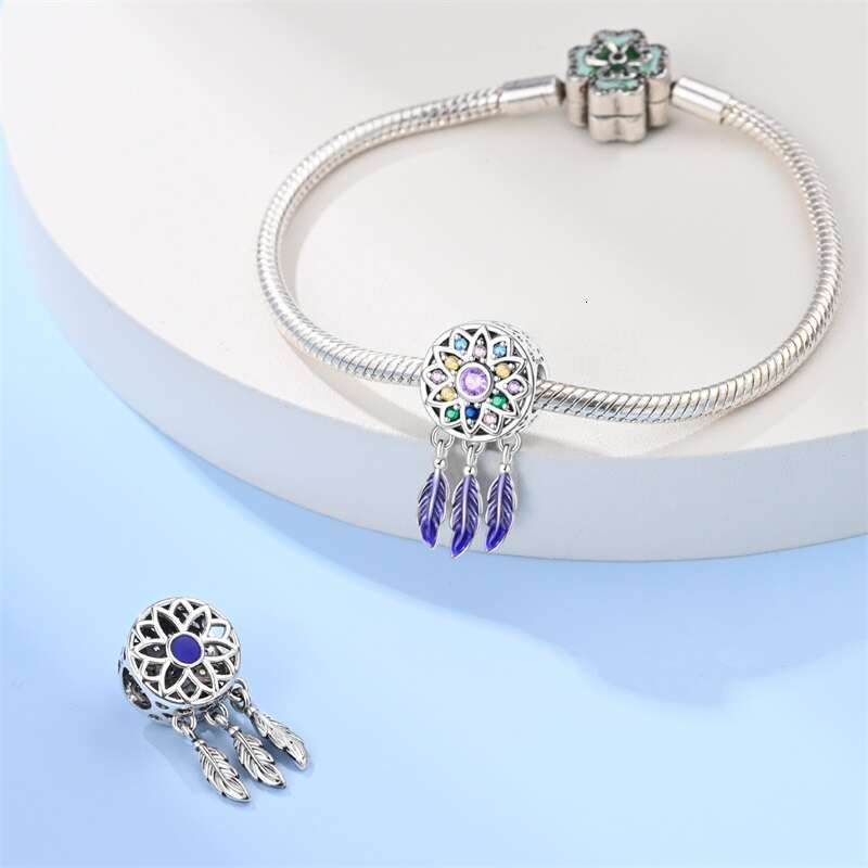 New 925 Sterling Silver Butterfly Dream catcher Tassel Charms Pendant Feather Bead Fit Original Bracelets DIY Jewelry
