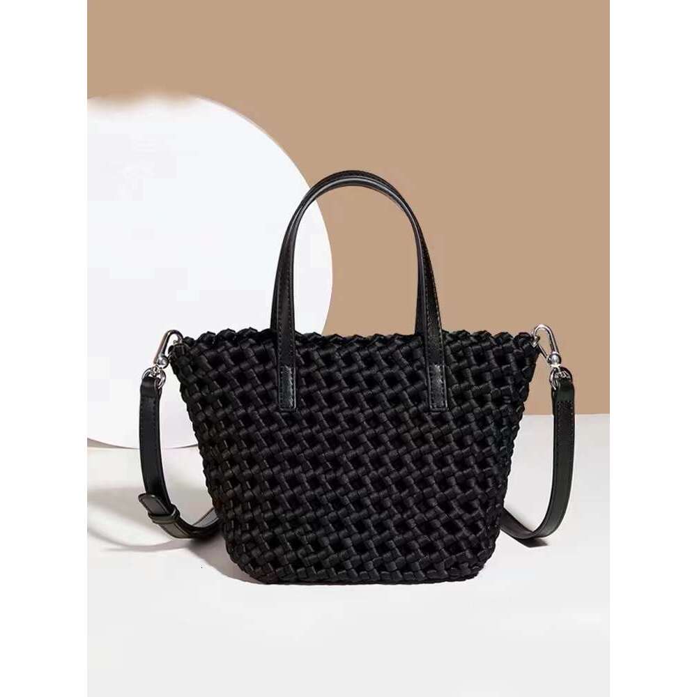 High Quality Hollow Out Woven Handmade Bucket Women's Handbag Female Shoulder Messenger Lady Purse Fashion Composite Bag