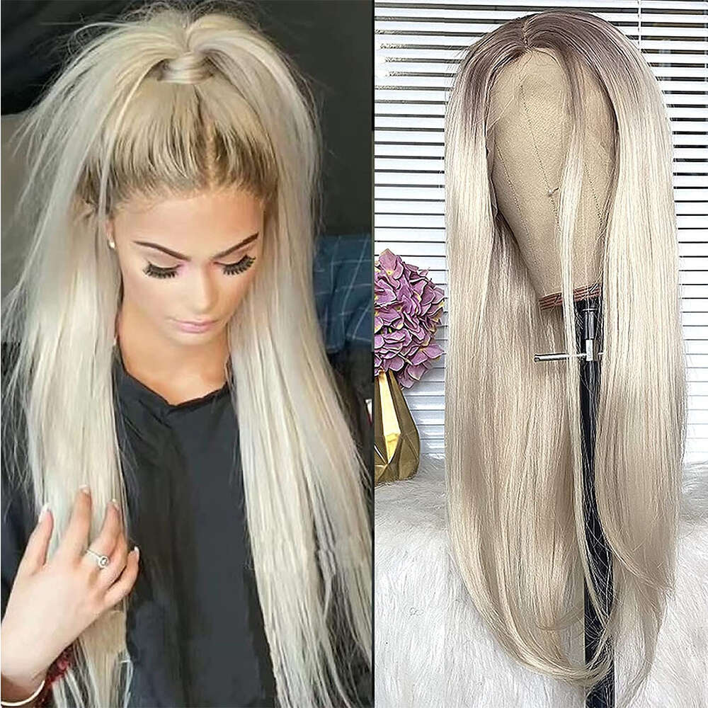 Ombre Blonde Glueless Straight Synthetic Lace Front Natural Haire With Baby Heat Friendly Human Hair Wig Daily Use