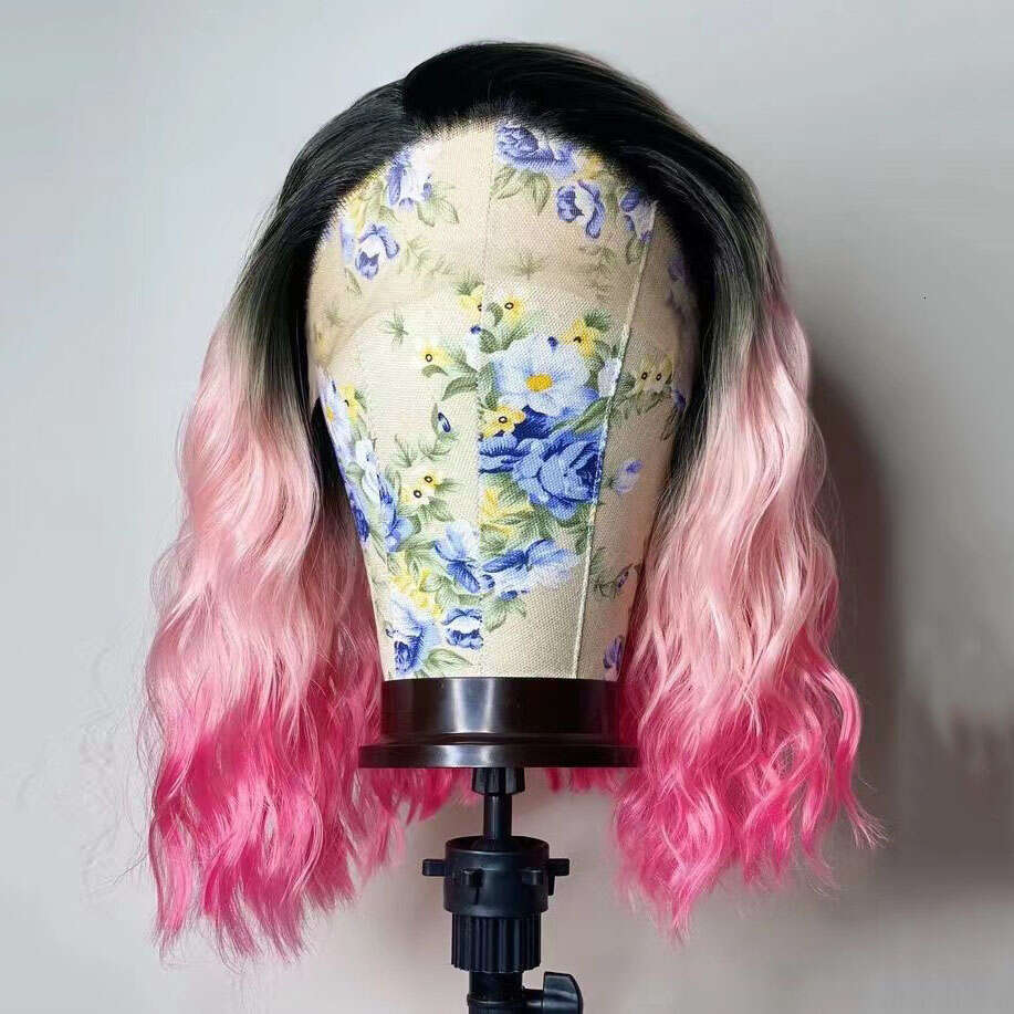 AIMEYA Loose Curly Pink Bob For Women Lace Front With Natural Haire Short BOB Wig Daily Use Synthetic Hair
