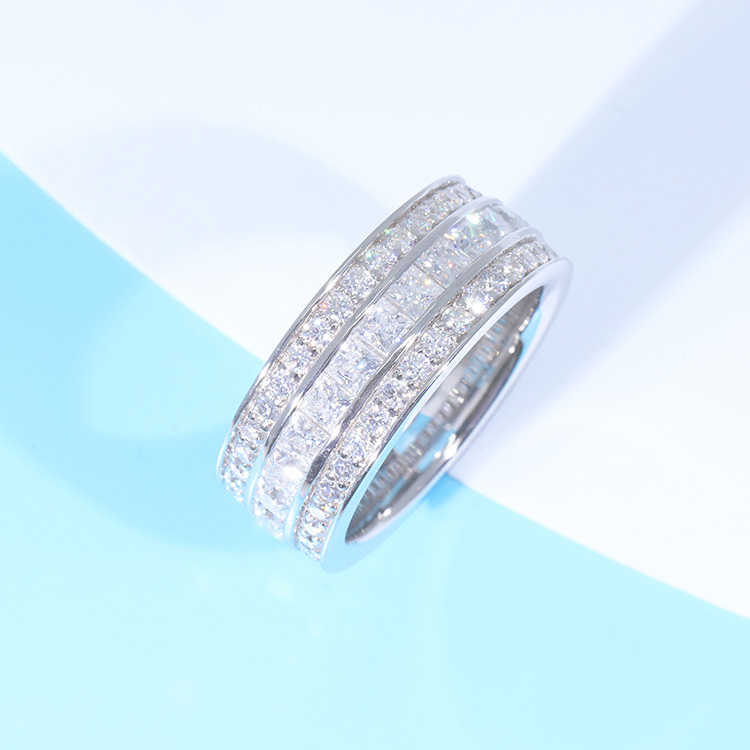 Custom Fashion Design Solid Sier With 3 rows Moissanite dias Mens Hiphop jewelry Rings