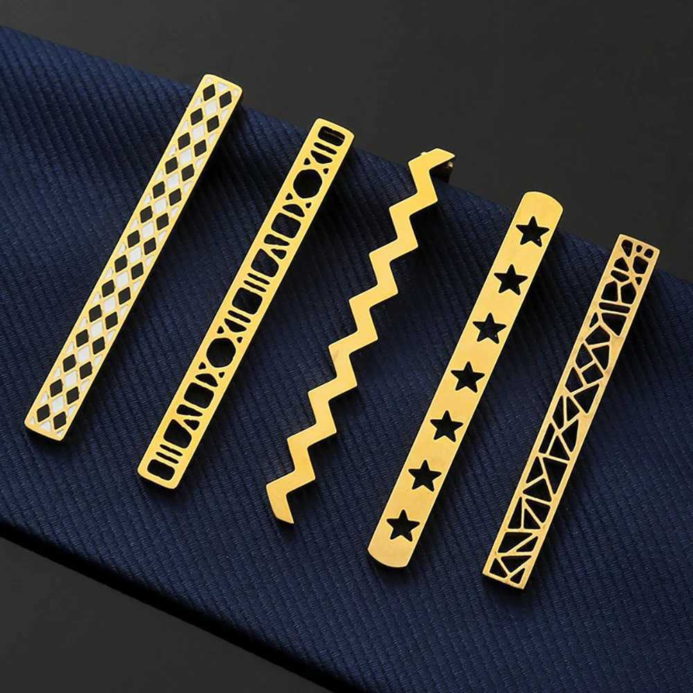 Classic mens geometric hollow outer metal gold black collar clip with stainless steel clip for party and wedding clip accessories W240914