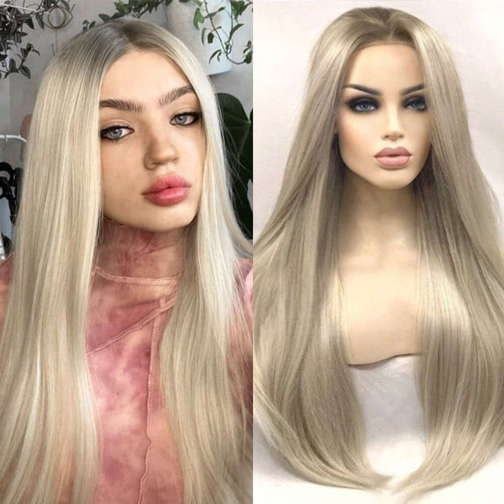 Creamy Blonde Synthetic Lace Front Wig Long Straight Wigs Human Blended Heat Resistant Fiber Soft Hair Lady Girl Cosplay