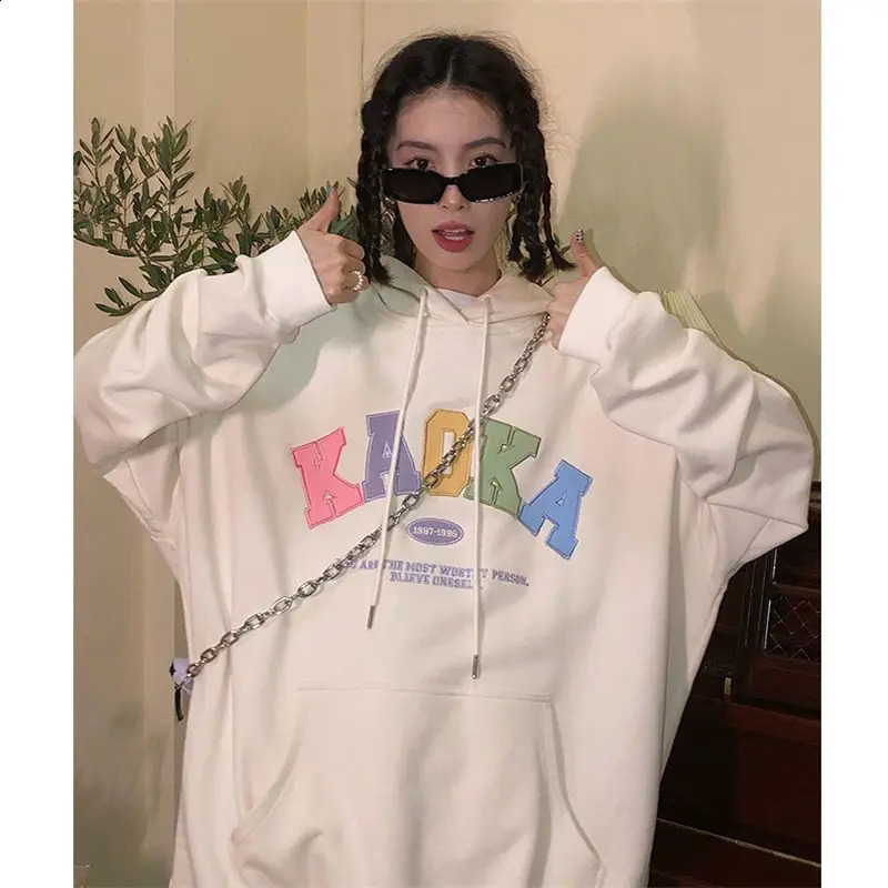 Letter Printed Hoodie Womens Hooded Pullover Loose Top Jacket 240906