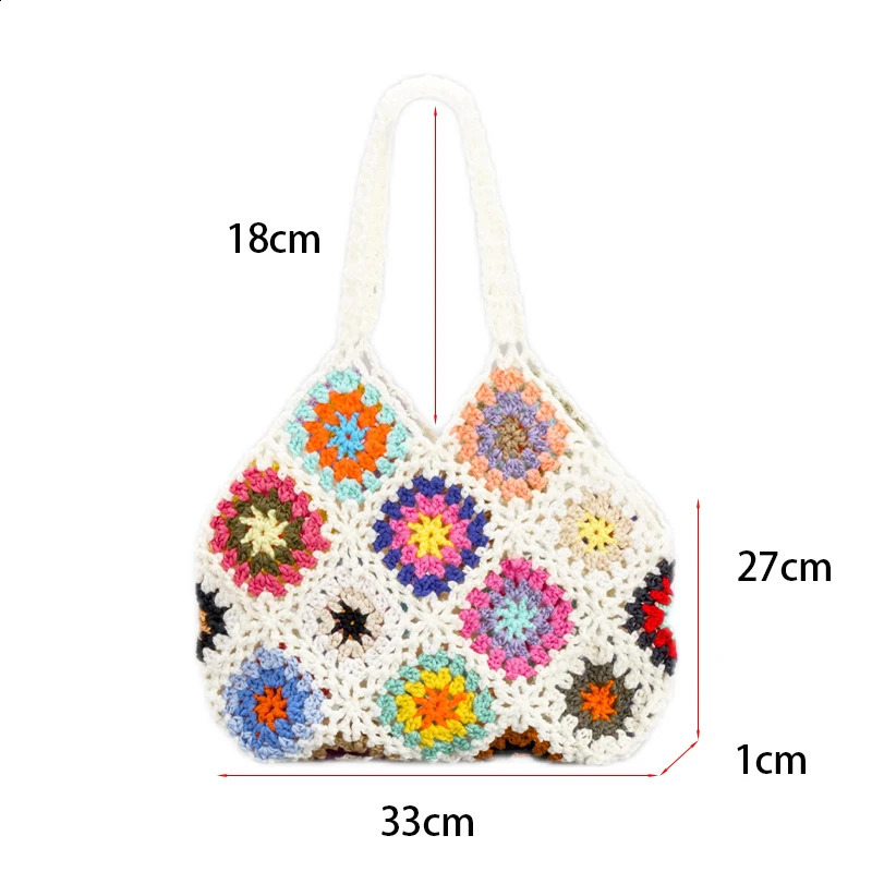 Bohemian crochet womens shoulder bag checkered handbag hand woven summer beach mini Bali wallet 240913