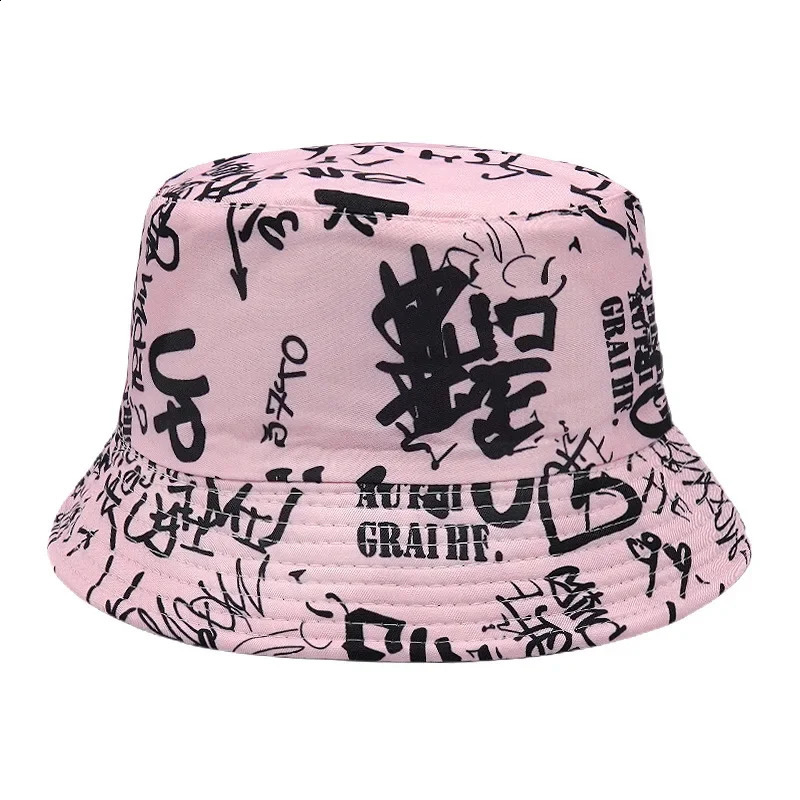 2024 SpringSummer Number Graffiti Sunproof Hat Reversible letter Print Bucket Big Brim Unisex Outdoor Fisherman Cap 240906