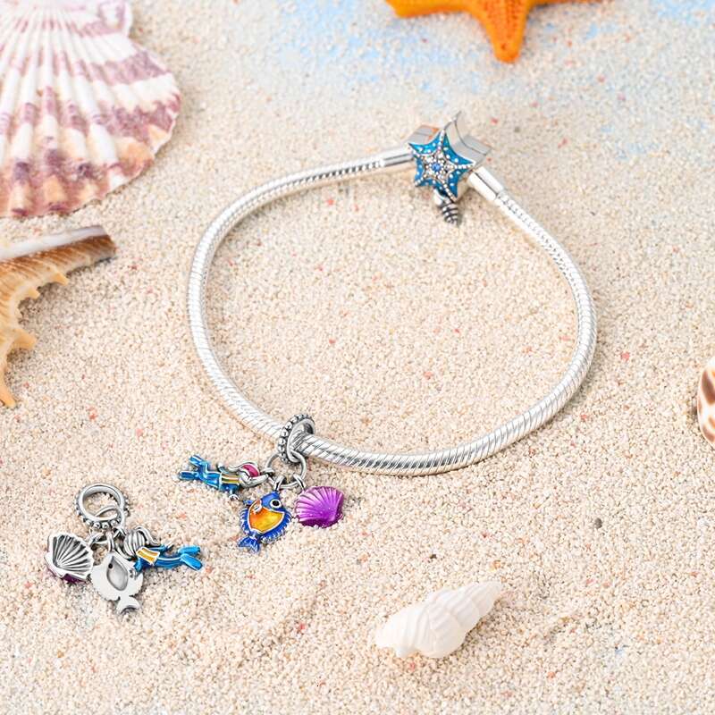 Summer New 925 Sterling Silver Crystal Turtle Coralline Holiday Charms Beads Fit Original Bracelet Fine DIY Jewelry