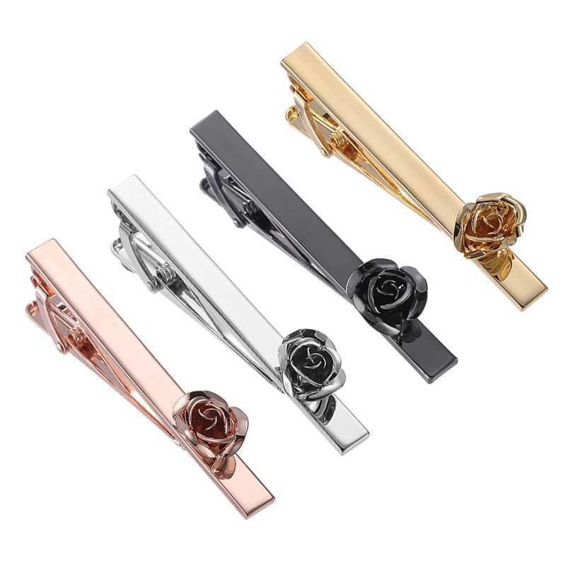 New copper material four-color metal rose tie clip fashion mens wedding accessories tie pin jewelry wholesale W240914