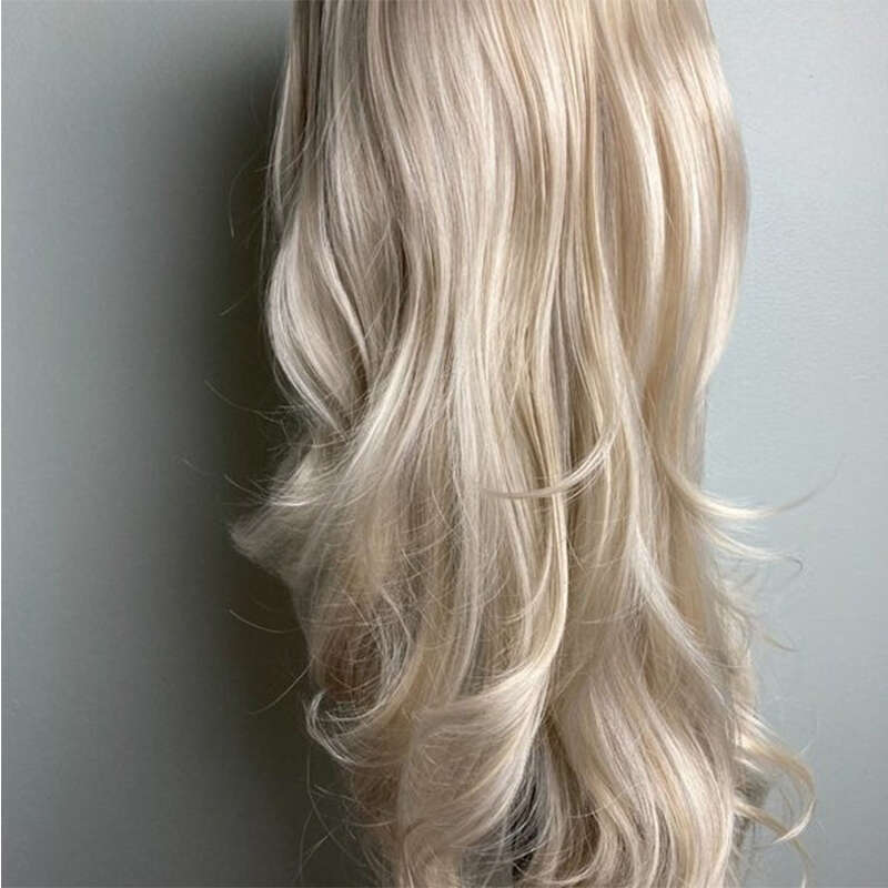 Light Hair Platinum Blonde Lace Front Long Wavy Synthetic Wig Heat Resistant Fiber 150% Women Daily Wigs