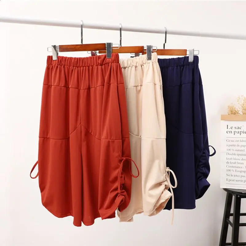 Ultra fine womens summer loose shirt solid color elastic waist harem fashionable full matching pockets Trouser 240913