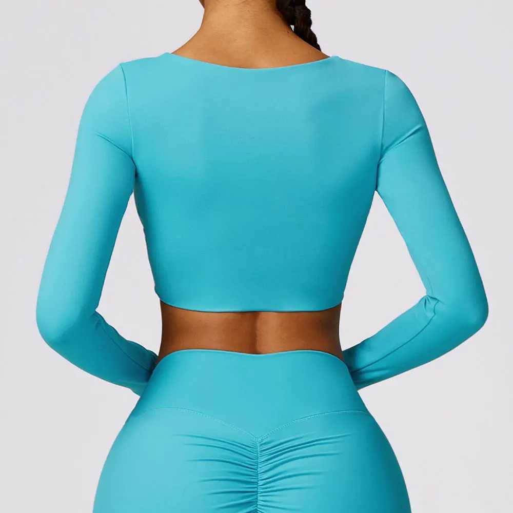 Womens Shirt Crop Top Fitness Shirts Gym Running Workout Long Sleeve Sports Top Woman Yoga Tops Activewear With Thumb Hole M240914