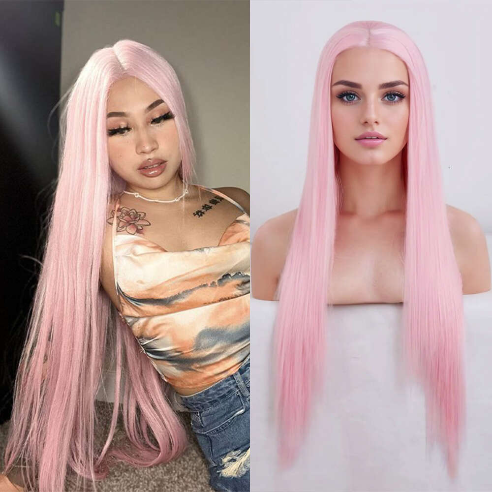 Synthetic Wigs Long Straight Pink Cosplay For Women Heat Resistant Fiber Lace Front Wig Glueless Pre Plucked Haire