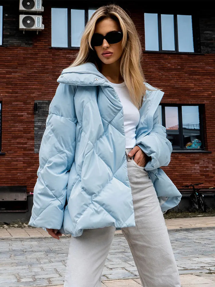 Women Solid Capless Single-breasted Padded Cotton Coat Fashion Zipper Quilted Warm Soft Loose Elastic Short Jackets 240914