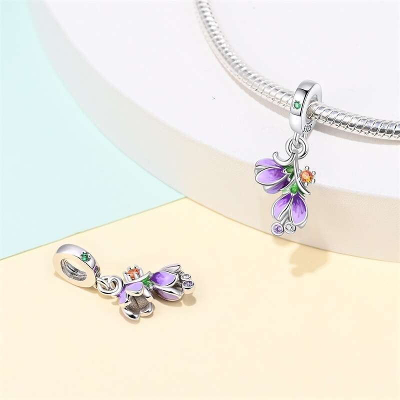 925 Sterling Silver Butterfly Tulip Iris wer Charms Beads Fit Original Bracelets Fine DIY Valentine Jewelry Gifts